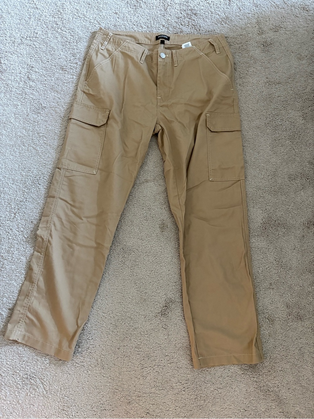 True Religion Men’s Beige Canvas Cargo Pants 34 Regular Straight Flat Front